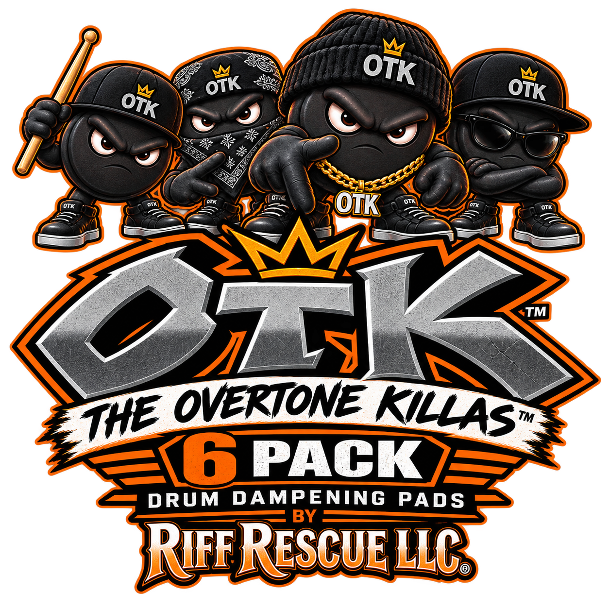 OTK — The Overtone Killas — 6 Pack Drum Dampening Pads by Riff Rescue LLC